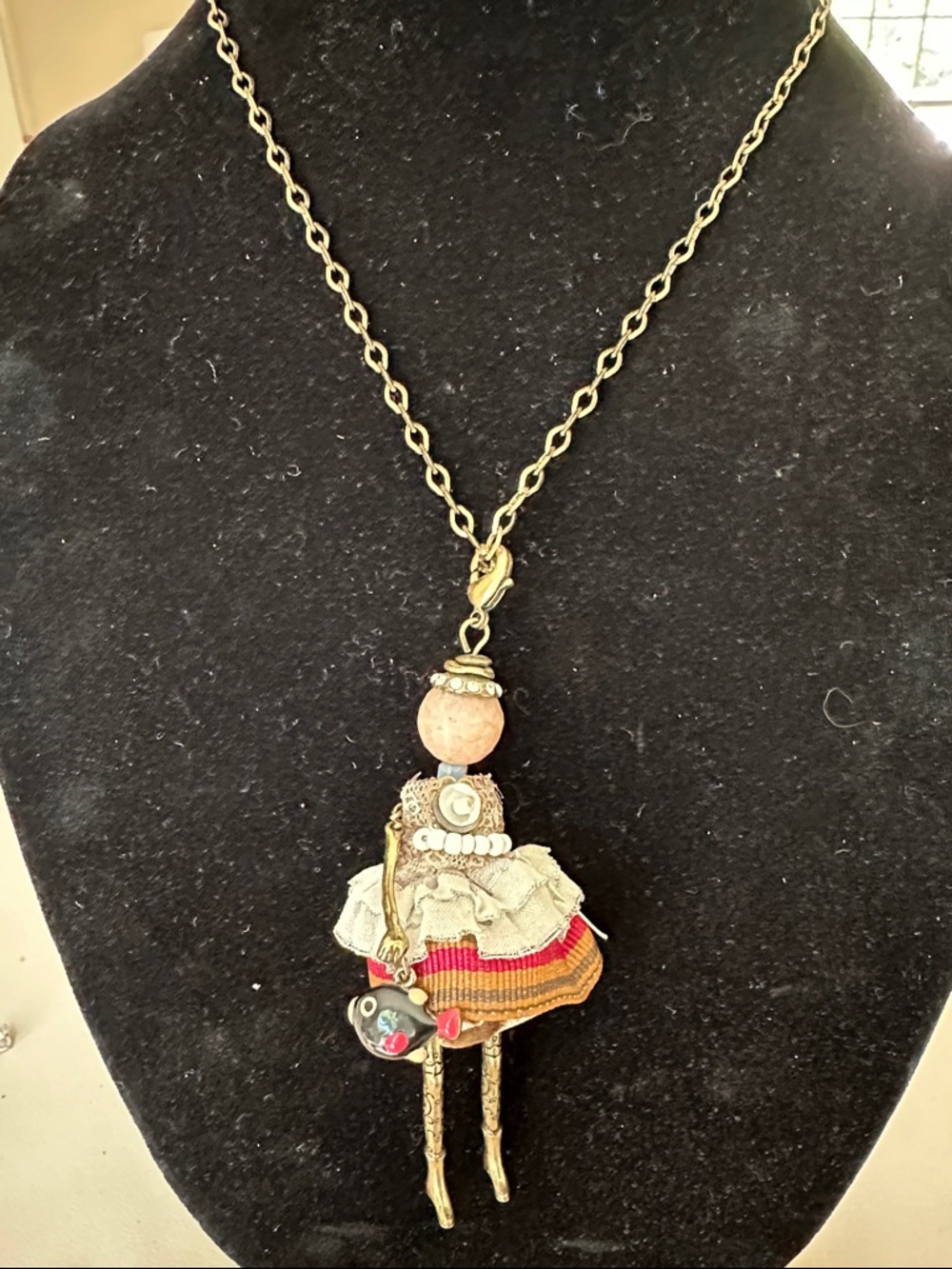 CRS Paris Handmade Doll Pendant Link Necklace with Fish